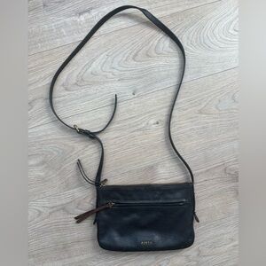 Fossil Black Leather Crossbody Shoulder Bag Adjustable Strap